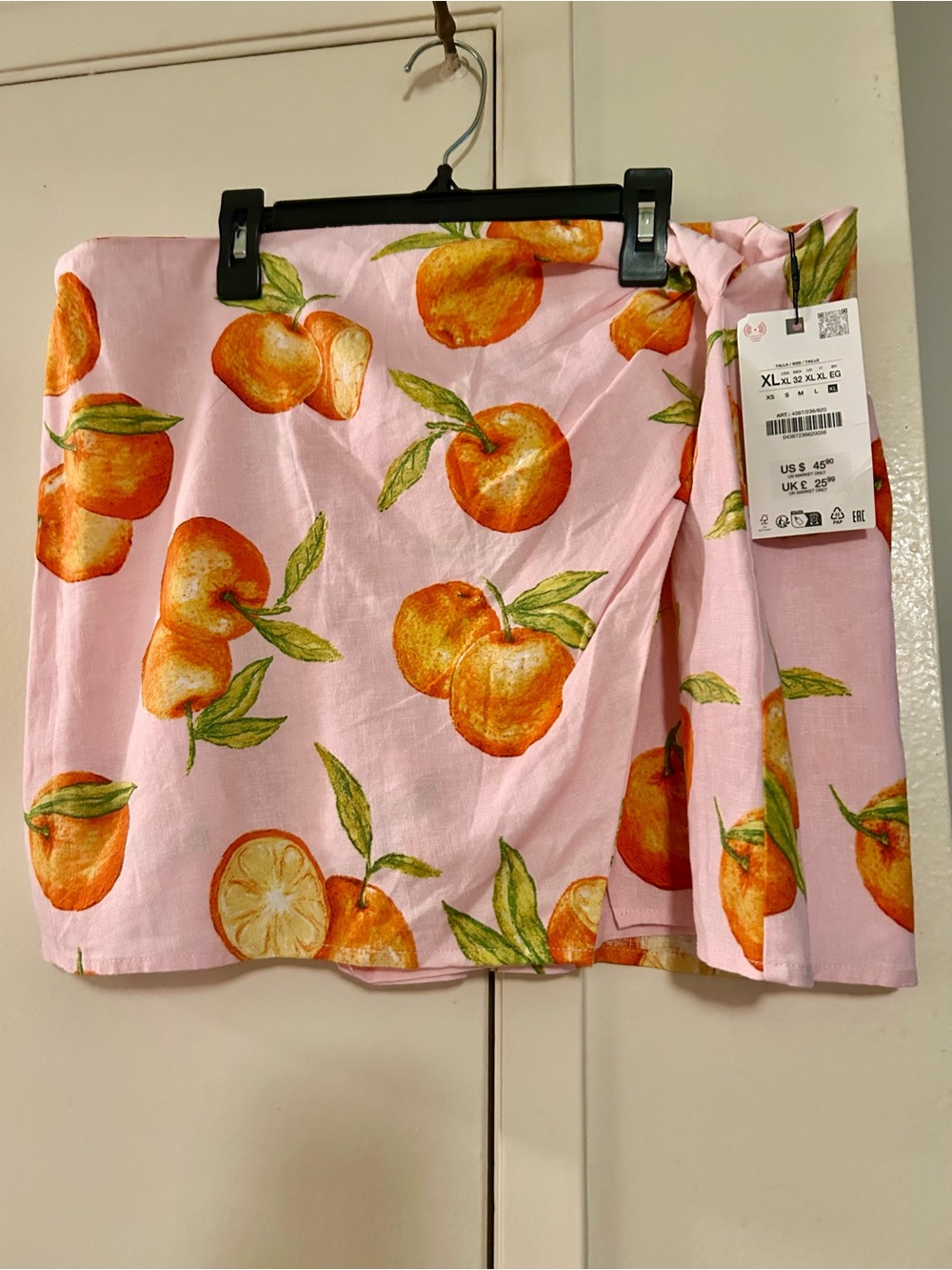Zara Pink Mini Wrap Skirt with Orange & Green Citrus Print